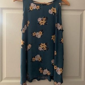 LOFT, teal floral sleeveless top, large